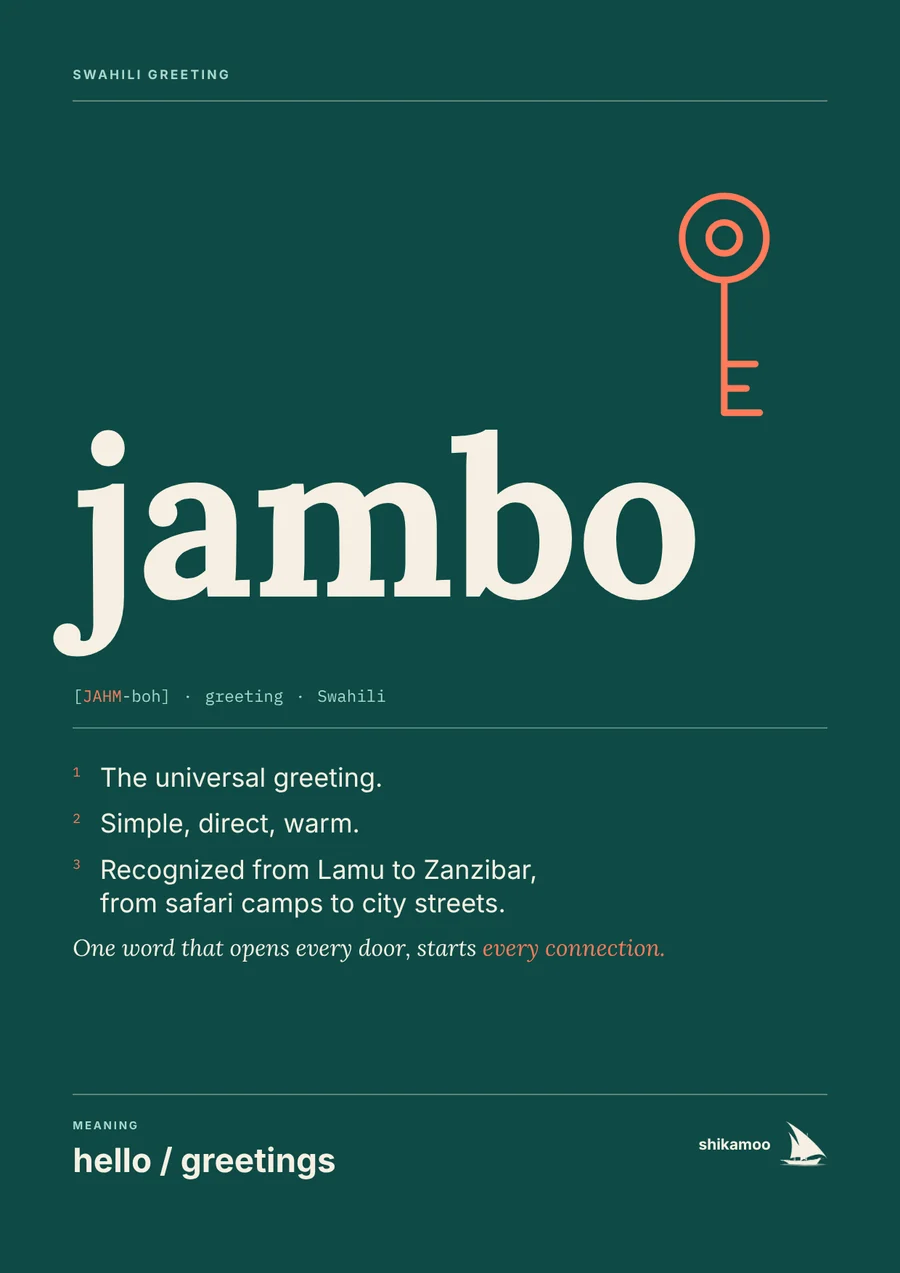 jambo poster, teal: hello / greetings